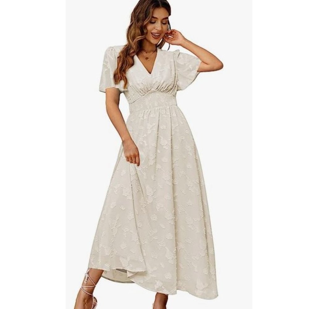 Simplee Women's V Neck Formal Maxi Ruffle Dress Long Flowy Bridesmaid Dress - Picture 3 of 14